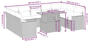 10 részes fekete polyrattan kerti ülőgarnitúra párnákkal