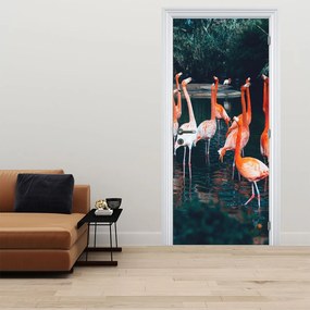 Fotótapéta ajtóra - Flamingócsorda (95x205cm)