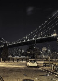 Poszter 50x70cm Esti kilátás a Manhattan hídra az utcáról, Assaf Frank