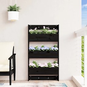 fekete 3 szintes tömör fenyőfa fali virágtartó 60x18,5x110 cm