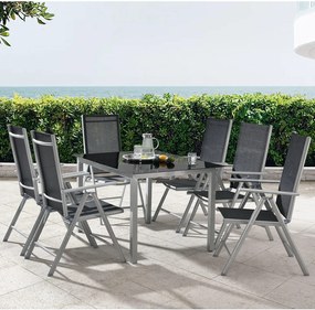 Milano kerti bútor 7 darabos, asztallal és 6 székkel, ezüstszürke