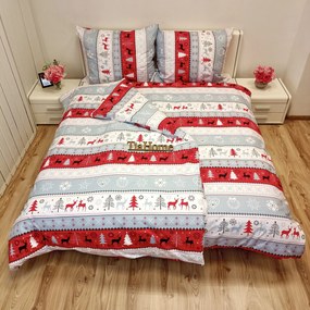 Pamut lepedők Karácsonyi hóember piros TiaHome - 1x Párna 90x70cm, 1x Paplan 140x200cm