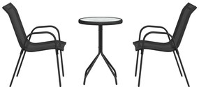 3 darabos kerti bistro szett fekete textilénnel és acéllal