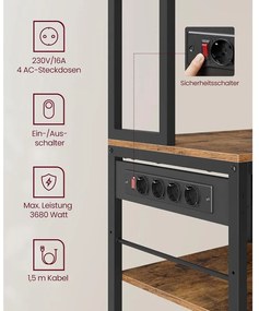 VASAGLE konyhai polc konnektorokkal, állópolc, 40 × 80 × 180,4 cm, vintage barna–fekete színben