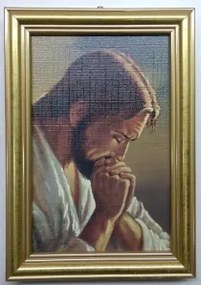 Vászonkép 10x15cm Jézus imádkozó arany keret