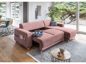 Rózsaszín kinyitható-tárolóhelyes sarokkanapé Classy Sophie – Miuform