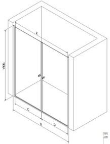 Mexen Pretoria Duo, 2-szárnyú zuhanyajtó nyílásig 140 cm, 6mm átlátszó üveg, króm profil, 852-140-000-02-00