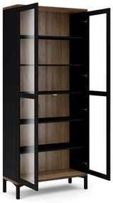 Fekete-natúr színű tálalószekrény diófa dekorral 89x203x36 cm Roomers – Tvilum