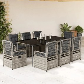 9 részes szürke polyrattan kerti étkezőgarnitúra párnával