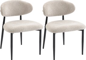 HOMCOM modern 2 db párnázott étkezőszék, vászonhatású kárpit, ívelt háttámla, széles ülés, acélláb, bézs | Aosom