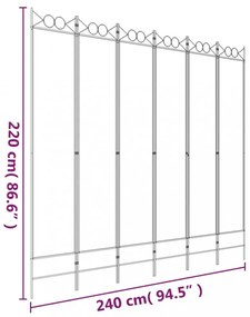 6-paneles fehér szövet térelválasztó 240x220 cm