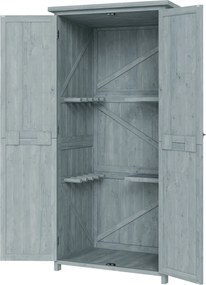 Outsunny fenyő kerti tárolószekrény, 2 zárható ajtó, 2 polc, 10 kampó, vízálló tető, 85×54×170 cm | Aosom