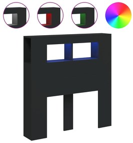 fekete szerelt fa LED-es fejtámla 100x18,5x103,5 cm