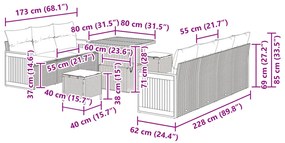 10 darabos Kerti Sofa Szett Párnákkal Fekete Poli Rattan Akáciából