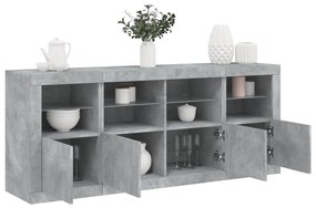 betonszürke tálalószekrény LED-világítással 163 x 37 x 67 cm