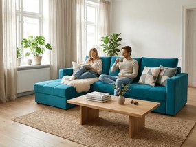 Kék kihúzható sarokkanapé ZENOVA 220 x 140 cm, kétoldalas