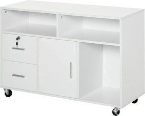 HOMCOM Irodai Segédfurnér Fájl Szekrény Kerekekkel, Polcokkal és Fiókokkal - Többcélú Szekrény Nagy Tárolóhellyel 100x35x65 cm Fehér | Aosom