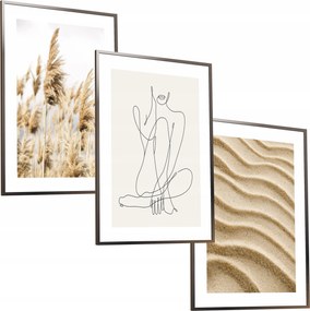 50x40 Képkeret Szett Poszter Keret Nő Pampas Homok Természet Vonal
