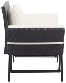 fekete polyrattan kerti pad párnával 176 cm
