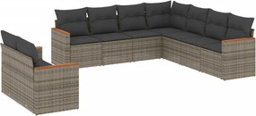 vidaXL 9 részes szürke polyrattan kerti ülőgarnitúra párnákkal