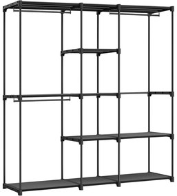 Hordozható, nyitott gardrób, ruhatartó, 43 x 182 x 182 cm fekete