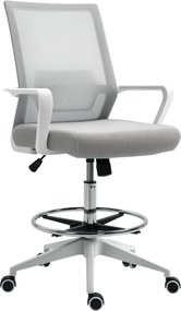 Vinsetto Magas ülésű irodai szék - állítható magasságú, dim. 64L x 59W x 104-124H cm, forgatható irodai puff 360° lélegző hálós szürke és fehér | Aoso