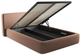 Világos rózsaszín kárpitozott ágyneműtartós franciaágy ágyráccsal 140x200 cm Kiana – Makamii