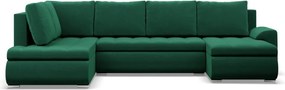 Tokio U sarokkanapé, 3 ágyneműtartóval, bársony, baloldali, zöld