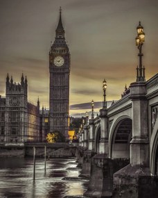 Poszter 40x50cm Westminster híd és Big Ben a Temze-parti sétányról, Assaf