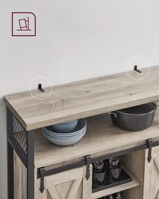 Komód elhúzható ajtókkal és nyitott polcokkal, szürkés barna 100x33x80cm