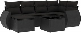 vidaXL 7 részes fekete polyrattan kerti ülőgarnitúra párnával