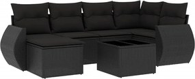 vidaXL 7 részes fekete polyrattan kerti ülőgarnitúra párnával