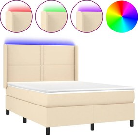 vidaXL krémszínű szövet rugós és LED-es ágy matraccal 140x190cm