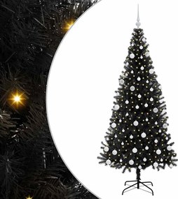vidaXL Karácsonyfa 300 LED-del állvánnyal Fekete 180 cm PVC