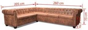 vidaXL 6 személyes barna műbőr Chesterfield sarok kanapé