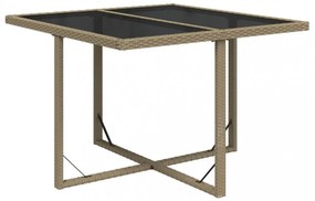 bézs polyrattan és üveg kerti asztal 109 x 107 x 74 cm