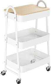HOMCOM 3 szintes konyhai kocsi kerekekkel kosárral és fedővel, gördíthető konyhai tárolókocsi, Fehér | Aosom