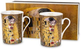 Porcelán 2db-os bögre szett Klimt a csók festményével díszdobozban 10,5x10,5x7,5cm