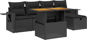 vidaXL 6 részes fekete polyrattan kerti ülőgarnitúra párnákkal