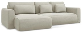 Bézs kinyitható-tárolóhelyes sarokkanapé (bal oldali-heverő résszel) Kapua – Makamii