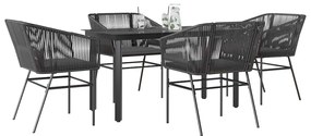 vidaXL 5 részes fekete polyrattan üveg kerti étkezőgarnitúra párnákkal