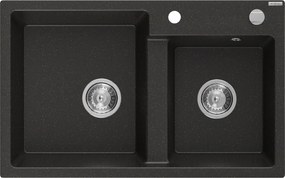 Mexen Tomas  konyhai mosogató gránit 2 medence+ pop up szifon 800 x 500 mm, fekete / arany, szifon   króm - 6516802000-75 2 medencés