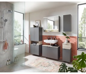 Szürke-natúr színű magas-fali fürdőszoba szekrény borovi fenyő dekorral 142x60 cm Quickset 394 – Pelipal