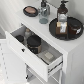 HOMCOM Fürdőszobai Tároló Szekrény Fiókkal és Szekrénnyel, Állítható Polcokkal, Fürdőszobába, Nappaliba, Konyhába - 60 x 30 x 102.5 cm, Fehér | Aosom