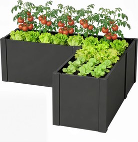 Outsunny L-alakú horganyzott acél emelt ágyás – időjárásálló saroktálca teraszra és kertbe, 150 x 150 x 55 cm | Aosom