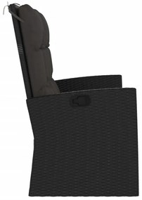 fekete polyrattan dönthető kerti pad párnával 118 cm