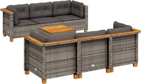 vidaXL 7 részes szürke polyrattan kerti ülőgarnitúra párnákkal
