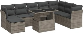 vidaXL 9 részes szürke polyrattan kerti ülőgarnitúra párnákkal