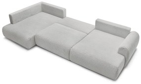 Világosszürke kordbársony kinyitható sarokkanapé (jobb oldali-U alakú) Lucien – Bobochic Paris