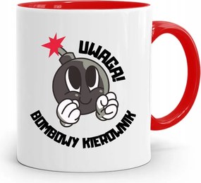 Piros Bögre Vezetőnek Bomba Vezető Nyomtatott Fényképpel